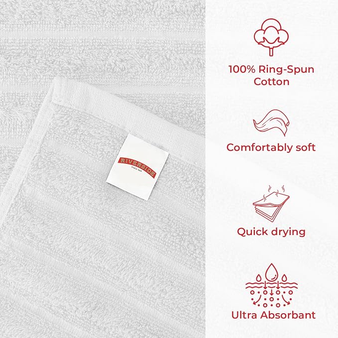 RIVERSIDE Pack of 2 Extra Large Bath Sheet Towels, 35 x 70 Inches, 600 GSM, Ribbed Stripe, 100% Cotton - Super Soft, Highly Absorbent & Quick Dry for Bathroom, Spa & Hotel, White