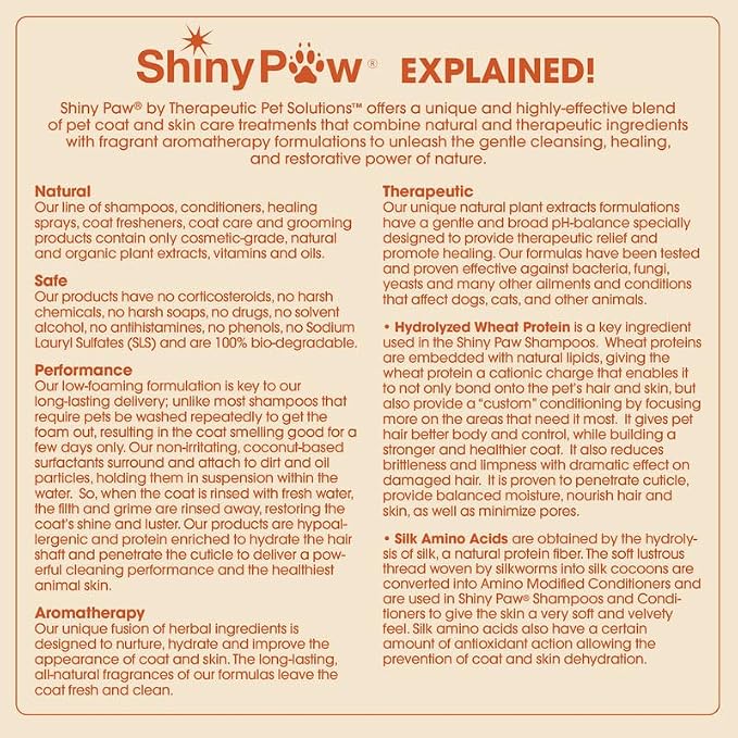 Dog Conditioner for Allergies and Itching | Shiny Paw Shea Butter & Vanilla Conditioner for Dogs & Cats | Dog Matted Hair Detangler | Made in THE USA | 16 oz
