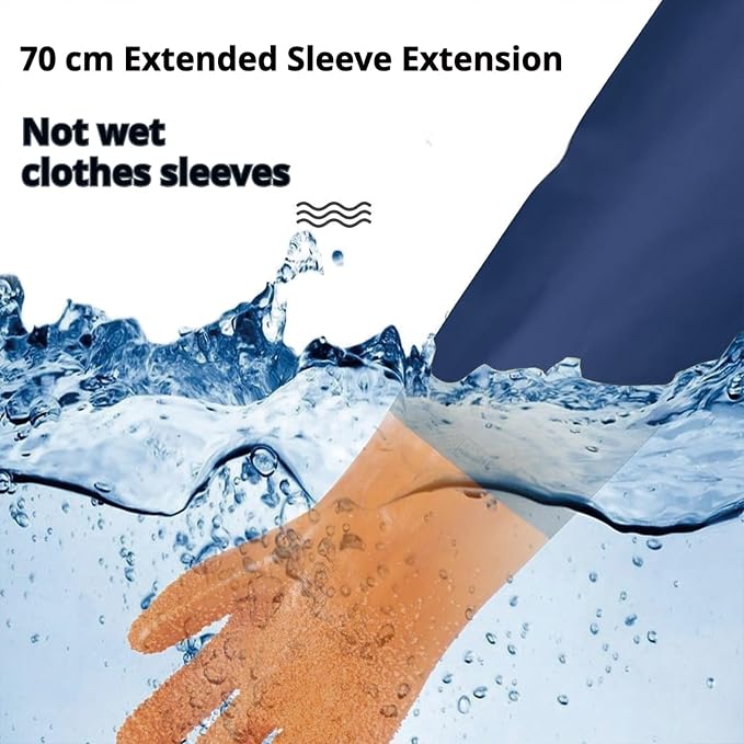 YOFANG Pet Grooming Washing Gloves,27.2" Extra Long Waterproof Rubber Bathing Gloves for Dogs & Cats,Anti-Bite & Anti-Scratch Hair Removal Cat Bath Gloves with 3000+ Massage Particles,Orange/Dark Blue