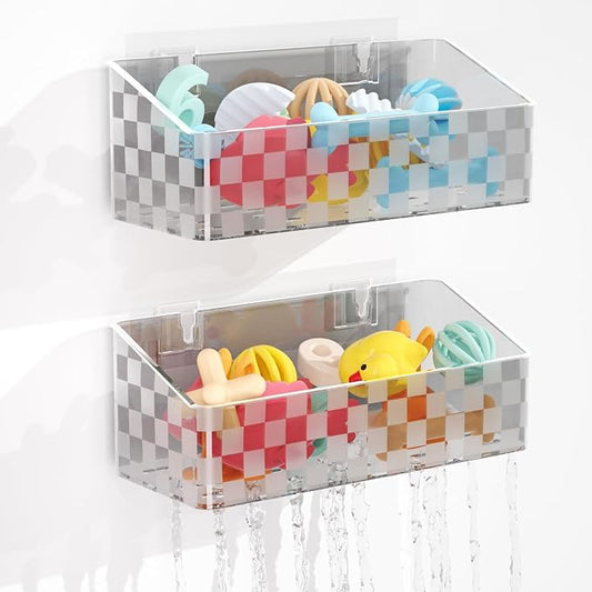2 Pack Bath Toy Storage Holder, Large Capacity Bath Toy Organizer for Tub | Holder for Bathroom, Bedroom & Kitchen, Organize Shower Toy, Shampoo, Bath & Kitchen Items, ABS Quick-Dry, Sheer Gray