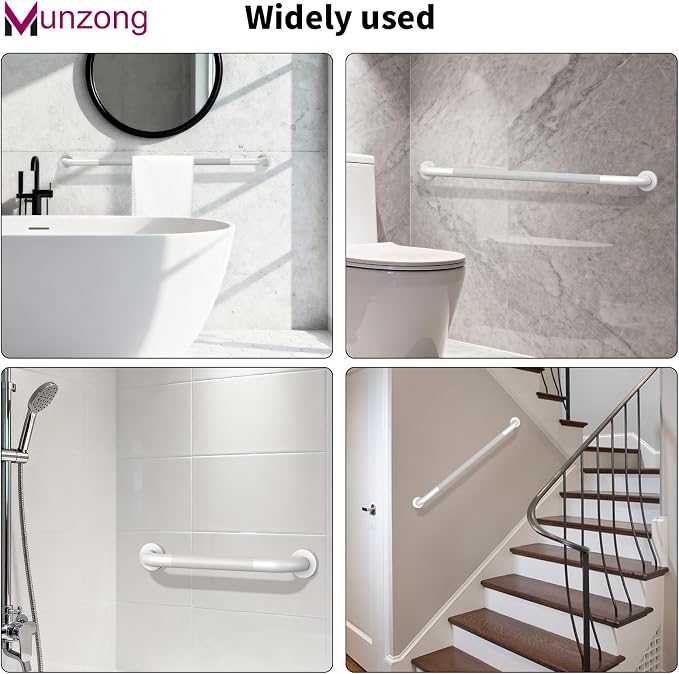 3 Pack Anti Slip Shower Grab Bar for Commercial, Munzong 18" 36" 42" White Bathroom Grab Bar Bundle,1.25" Diameter Handicap Balance Bar,Stainless Steel Safety Hand Rail for Elderly Assist Bath Handle