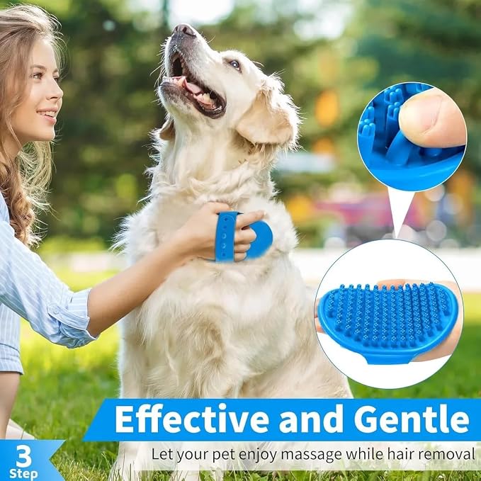 Silicone Pet Grooming Brush for Dogs & Cats – Soft Bath Brush, Gentle Deshedding & Massage Tool, Adjustable Hand Strap, Use Wet or Dry for Short & Long Hair Pets (Blue)