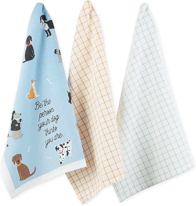 DII Everyday Pets Kitchen Collection Absorbent Dishtowel Set, 18x28, Dog Person, 3 Count