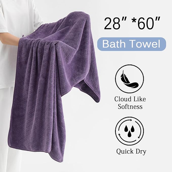 Luxury Bath Towels Set - 12 Piece (4 Large Bath Towels,4 Hand Towels,4 Washcloths), 100% Microfiber,Extra Absorbent Super Soft & Quick Dry,Complete Family Pack for Bathroom Gym Pool,Dark Purple