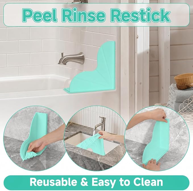 2 PCS Suction Cup Splash Guard, No-Adhesive Silicone Shower Corner Splash Guard for Bathtub and Walk in Shower, Angle Water Stopper, Durable Easy to Remove, Keep Floor Drier (Green)