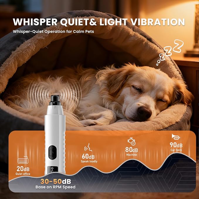 2026 New Silent Groom Pro Dog Nail Grinder, 5-Speed Dog Nail Grinder with Led Light, 40 db Quiet Painless Paws Grooming for Small Medium Large Dogs, USB Rechargeable (Gray)