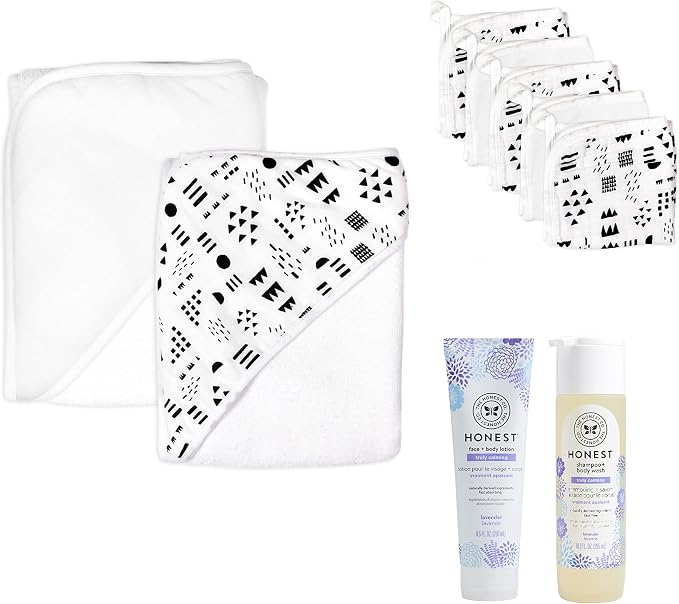HonestBaby Baby 9-Piece Bubbles and Cuddles 100% Organic Cotton Gift Set Bath and Lotion