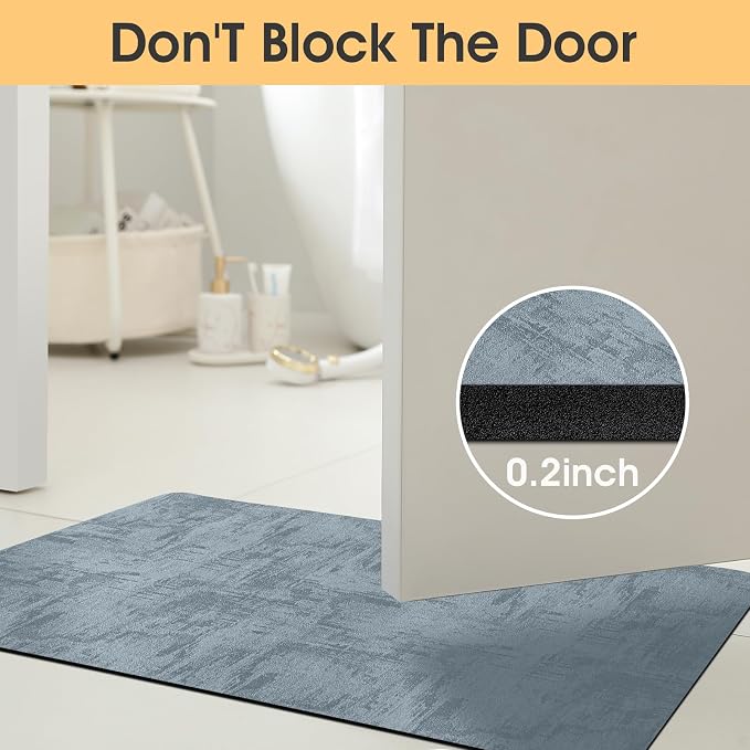 ACCUMTEK Non Slip Bath Mat, Thin Bathroom Rugs Fit Under Door, Quick Dry Bath Mats, Machine Washable Bath Rugs for Bathroom, Bathtub & Kitchen, Bathtub, Haze Blue/Marble/24 x17
