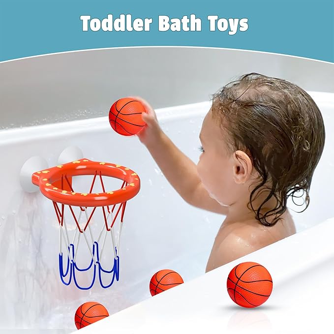 MARPPY Bath Toys - Bathtub Basketball Hoop for Toddlers Kids with 4 Mold-Free Balls & Strong Suction Cup Basketball Hoop | Shower Toys and Fun Toddler Bathtub Toys for Boys or Girls