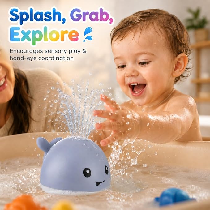Gigilli Baby Bath Toys, Magnetic Rechargeable Bath Toys for Kids, Toddler Bathtub Pool Water Table Toys Sprinkler, Infant Boy Girl Gifts, Light Up Whale Bath Toy for Babies