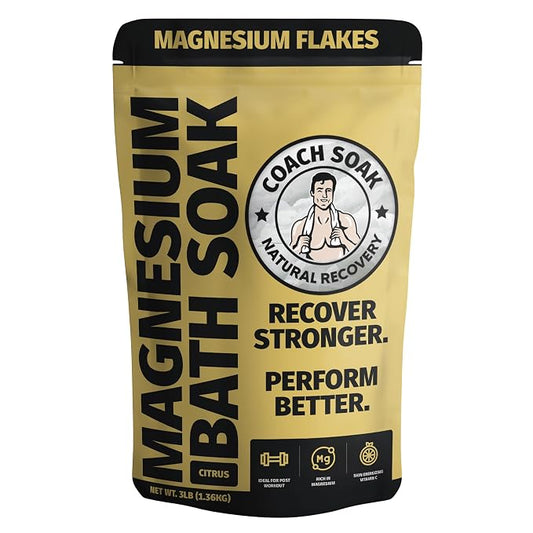 Coach Soak Recovery Bath Soak - Alternative to Epsom Salt Bath Soak - Fast-Absorbing Pure Magnesium Flakes & Dead Sea Salt with 21 Minerals, Bath Salts & Essential Oils - 3 lb, Energizing Citrus | Epsom Salt Alternative, Fast-Absorbing Pure Flakes & De...