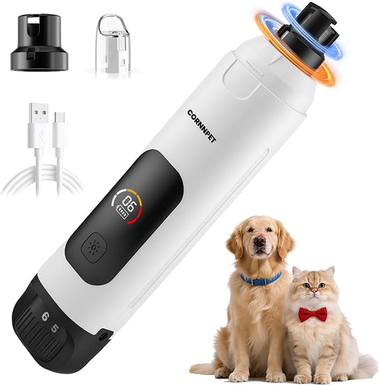 Dog Nail Grinder,25dB Silent Groom Pro Pet Nail Grinder White | New LCD Display 6 Adjustable Speeds 1.5H Fast Charge Dual LED Safe Lights | 50% More Power Painless Cat Nail Grinding