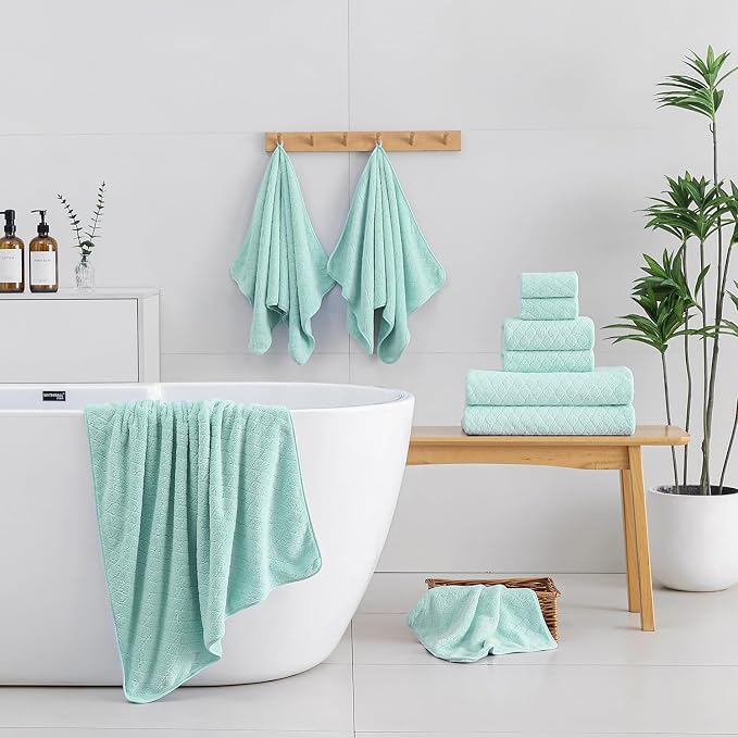 Hailea Luxury Bath Towels Set - 12 Piece (4 Large Bath Towels,4 Hand Towels,4 Washcloths), 100% Microfiber,Extra Absorbent Super Soft & Quick Dry,Complete Family Pack for Bathroom Gym Pool,Mint Green