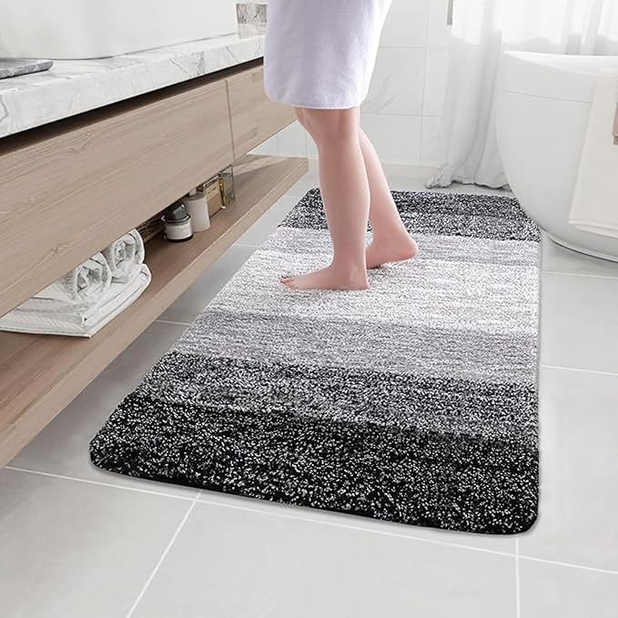 Arotive Microfiber Bathroom Rugs, Shaggy Soft and Absorbent Bath Rug, Thick Plush Machine Washable Dry Bath Mats for Bathroom, Tub and Shower, 44x32, Black, Rectangular
