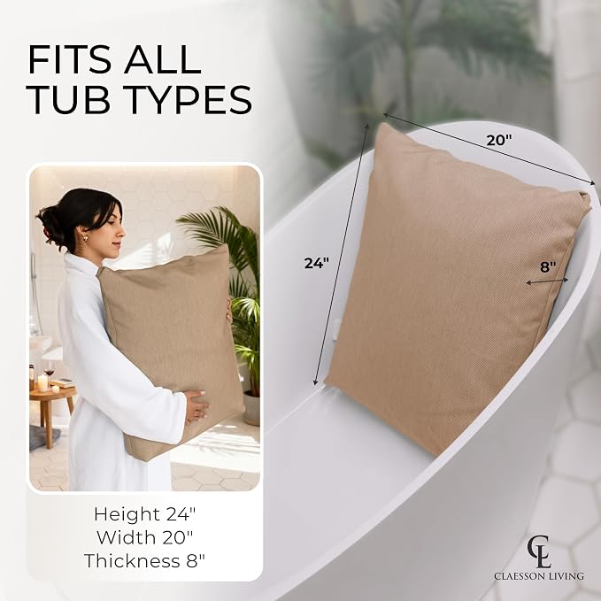Luxury Bath Pillow for Tub - Thick and Comfortable Bathtub Pillow Support for Head and Neck and Back - Washable Quick-Drying Bath Pillows - Bath Cushion for Home Spa - Fits Any Bathtub - Sand