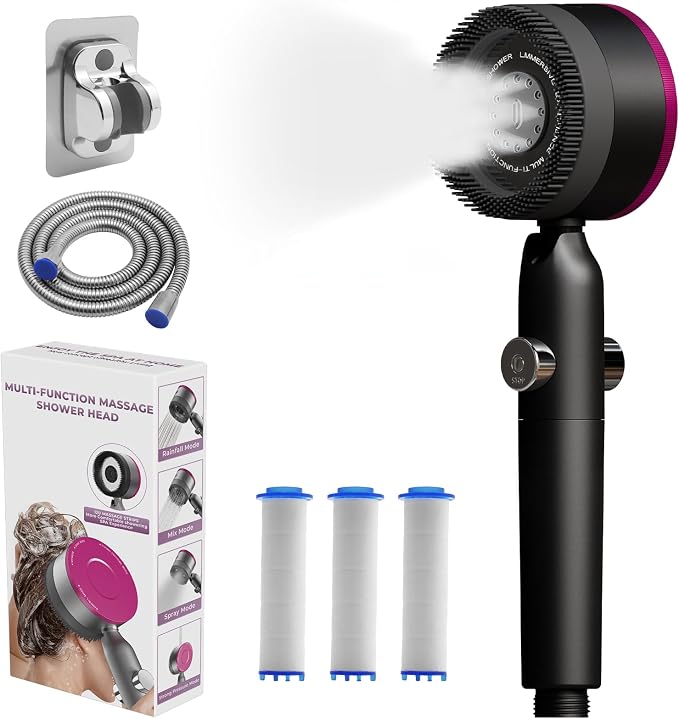 Ion Filtered Shower Head with Handheld, High Pressure 3+1Spray Showerhead with Filters&Upgraded Anti-360°Rotating Adjustable Shower Head with Wall Holder&ON/Off Switch for Dry Itchy Skin