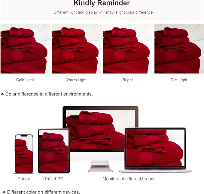 COZYART Red Bath Towel Set 6 Piece, 100% Zero Twist Ring Spun Turkish Cotton 650GSM, Ultra Soft Absorbent Fast Dry Hotel Quality Bathroom Towels