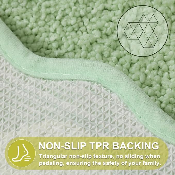 ORTIGIA Small Green Scalloped Bath Mat, Cute Plush Microfiber Scallop Bathroom Rugs Non Slip Washable Quick Dry Absorbent, Bathmat Carpet for Shower Stall Vanities Kitchen Floor Entrance, 17x24