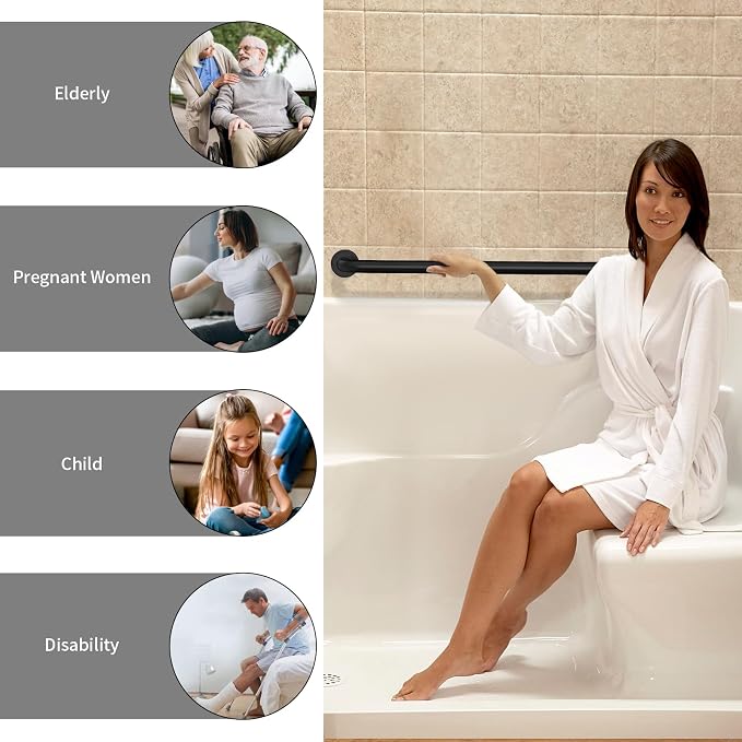 2 Pack 42 Inch Bathroom Grab Bar, ZUEXT Matte Black Extra Long Stainless Steel Shower Support Rail, Wall Mounted Shower Handle Bars for Bathtub Shower Toilet Seniors Handicap Safety (1.25" Diameter)