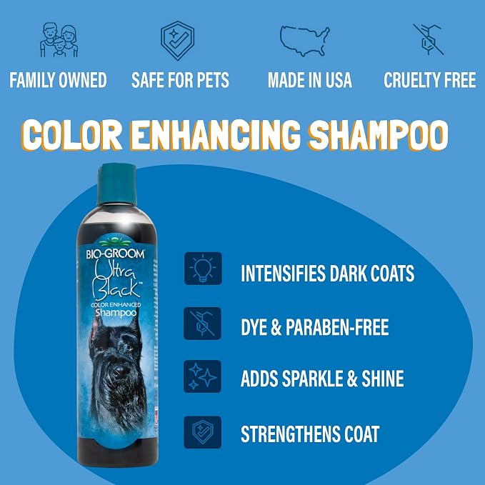 Bio-Groom Ultra-Black Dog Shampoo - Color Enhancing Pet Shampoo, Dog Bathing Supplies, Puppy Wash, Grooming Supplies, Cruelty-Free, Made in USA, Coat Brightener - 12 fl oz 1-Pack