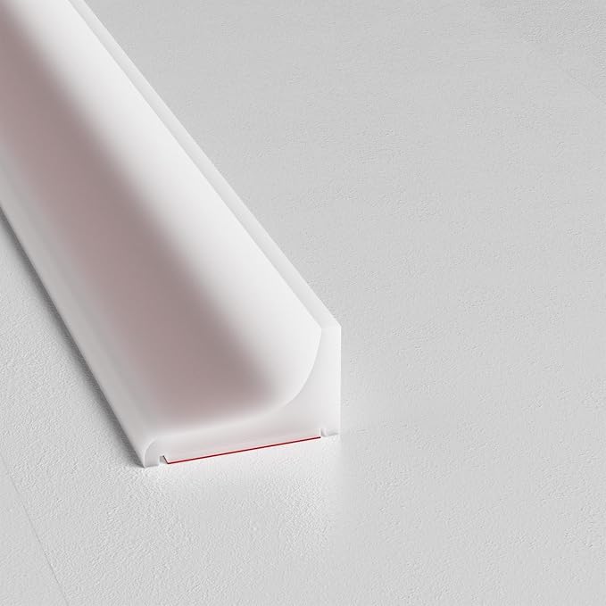 Shower Threshold Water Dam, 67 in Flexible Barrier, Transparent | Flexible peel-and-stick water barrier for shower thresholds, sink edges, and countertops; 67 x 0.79 x 0.47 in