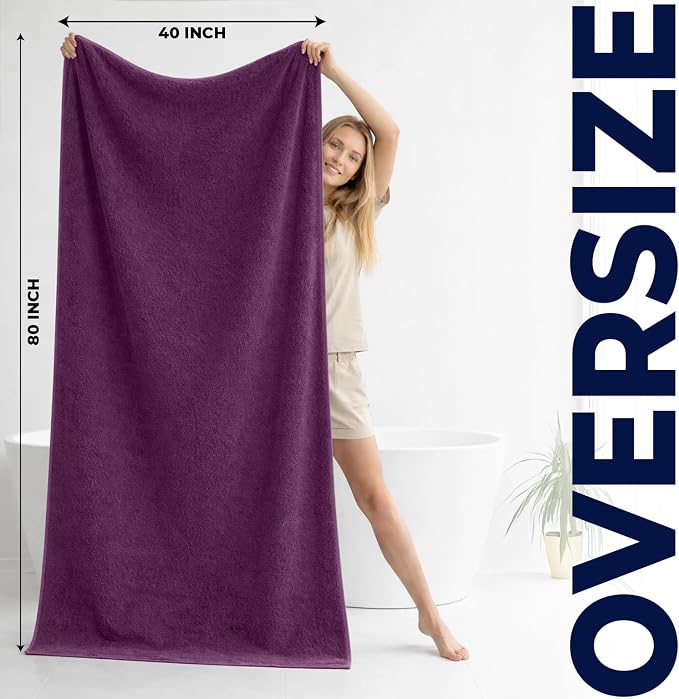 DAN RIVER Pack of 1 Bath Sheet 40x80 Inches, Oversized Quick Dry Towel, Soft Luxury Towels for Bathroom - Purple Passion