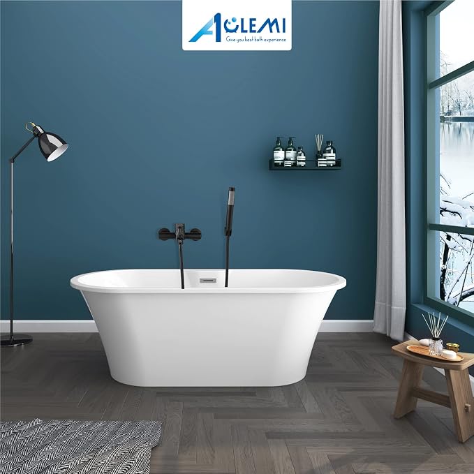 Aolemi Matte Black Wall Mount Bathtub Faucet with Handheld Shower Stainless Steel SUS304 Single Handle Shower Basin Mixer Taps 6 Inch Center Tub Filler for Bath