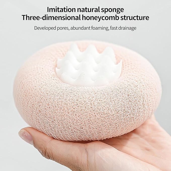 2-in-1 Sunflower Shower Sponge with Suction Cup | Exfoliating Bath Sponge for Soft Skin | Hypoallergenic & Eco-Friendly Body Scrubber for Spa-Like Luxury (Off White)