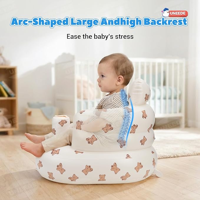 UNEEDE Inflatable Baby Seat for 3 Months & Up with Built in Air Pump | Baby Chair Floor Seat for Baby, Bumbo Seat for Learning to Sit, Feeding, Travel Baby Seat for Home, Camping, Beach & Outdoor