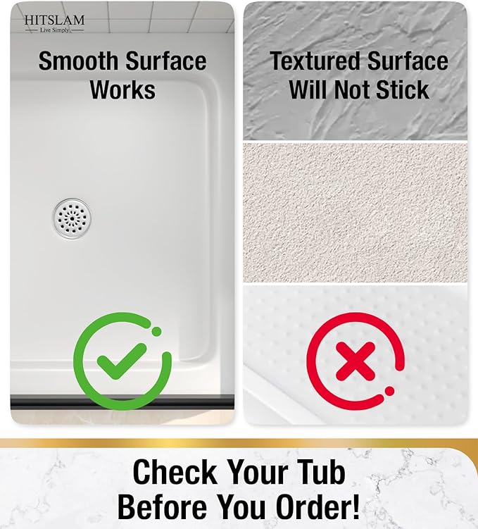 HITSLAM Shower Bathtub Mat Non Slip, 24"x 24" Bath Mat for Tub, Soft PVC Shower Mats for Inside Shower with Suction Cups and Center Drain Hole, Machine Washable Bathroom Floor Mat, Black