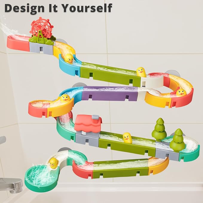 SOCBTNSO Duck Slide Toys, Bath Toys for Kids Ages 4-8, DIY Building Kit for Ages 5-7, Bathtub Time Birthday Gift for Toddler 3 + Year Old (51 PCS)