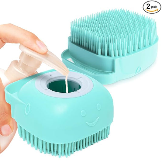 2 Pcs Dog Brush for Bathing - Dog Shampoo Brush Scrubber with Soap Dispenser and Soft Silicone Bristles, Press-to-Dispense Lather, Easy Rinse - for Bathing, Exfoliating & Massage, Home & Travel Use