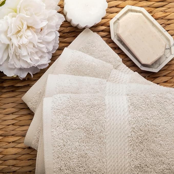 SUPERIOR Egyptian Cotton Plush & Absorbent, Hand Towel Set of 4, Stone | Quick Dry, Soft Luxury Towel Set, Bath Essentials for Bathroom, Guest Bath, Spa, 4 Piece Set, Madeline Towels
