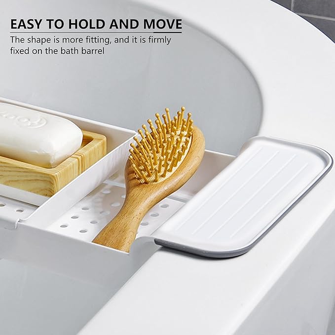Bath Tub Tray - Stretchable, Strong Load-Bearing, Plastic, Anti-Slip Design - Ultimate Bathtub Caddy Tray (White)