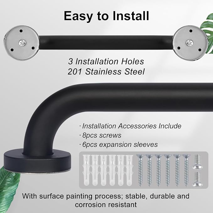 supregear Grab Bars for Bathroom, 32 Inch Length Black Shower Safety Grab Bar, 1 Inch Diameter 201 Stainless Steel Anti-Slip Handle for Senior, Elderly, Handicap