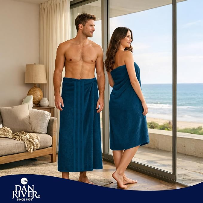 DAN RIVER 2 Pack Bath Sheets Extra Large 35x70, Large Bath Towels for Adults, XL Oversized Heavy Duty Towel Set, 600 GSM 100% Ring Spun Cotton, Soft Quick Dry, Blue Opal