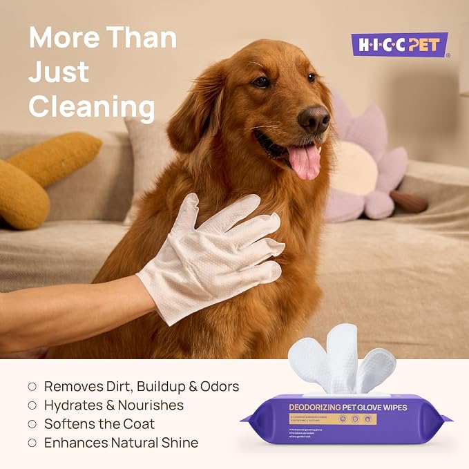 HICC PET Cleaning Deodorizing Glove Wipes for Dogs & Cats, Hypoallergenic Hydrating & Nourish Fur Pet Grooming Glove Wipes, Pet Bathing Wipes for Horse Coat Care, 20pcs Rose Scent