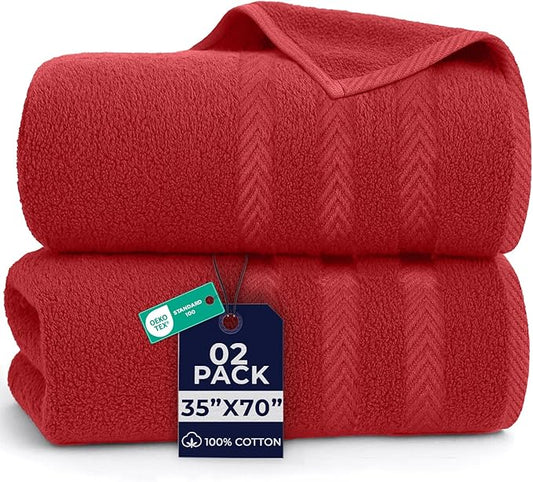 DAN RIVER 2 Pack Luxury Bath Sheets 35x70, 600 GSM, Soft & Quick Dry 100% Ring Spun Cotton Towels Ideal for Hotels, Spas, Gyms & Salons Extra Large, Red