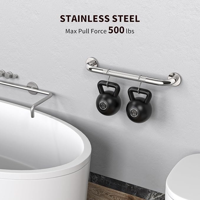 2 Pack 16 Inch Anti Slip Shower Grab Bar Handle, ZUEXT Chrome Stainless Steel Bathroom Grab Bar, Knurled Bathroom Balance Bar,Safety Hand Rail Support,Handicap Elderly Injury Senior Assist Bath Handle