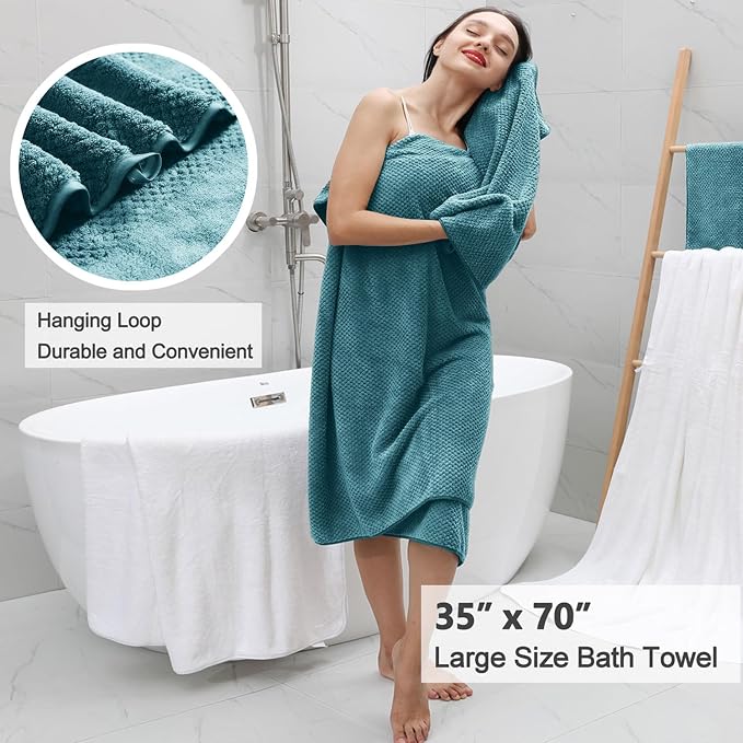 8 Pcs Turquoise Family Bath Towel Set 600GSM Soft Absorbent Quick Dry Towel | 2 Oversized Bath Towel Sheets,2 Hand Towels,4 Washcloths Beach Chair Towels Woven Towels for Bathroom Hotel and Spa
