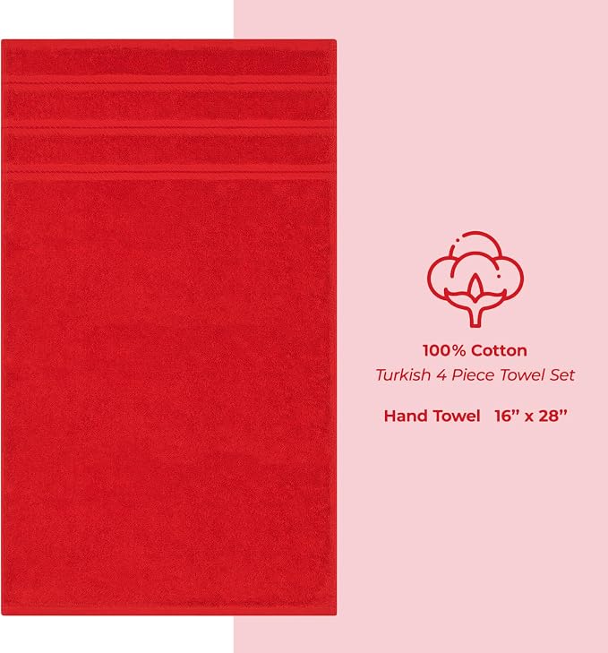 American Soft Linen 100% Cotton Luxury Turkish Towels, 4 PC Hand Towel Set | Soft Absorbent Quick Dry OEKO Tex Standard 100 Certificated Durable Machine Washable Breathable Premium Hotel Quality