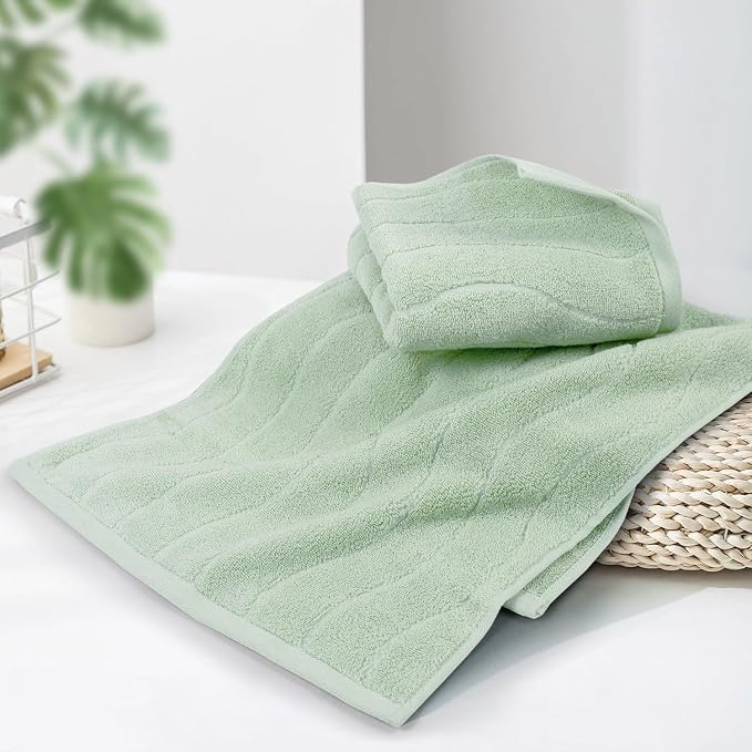 Jacquotha Hand Towels 4 Pack - Sage Green Wavy Striped Hand Towels for Bathroom, 100% Natural Cotton Soft Absorbent Decorative, 13x29 Inches
