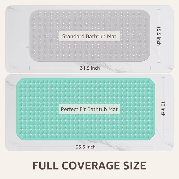 OTHWAY Bath Tub Shower Mat Non Slip, Bathtub Floor Liner Mats for Inside Shower Bathroom, Suction Cups and Drain Holes for Feet Scrubbing, Machine Washable, Soft on Feet, 35x16 Inch, Light Green