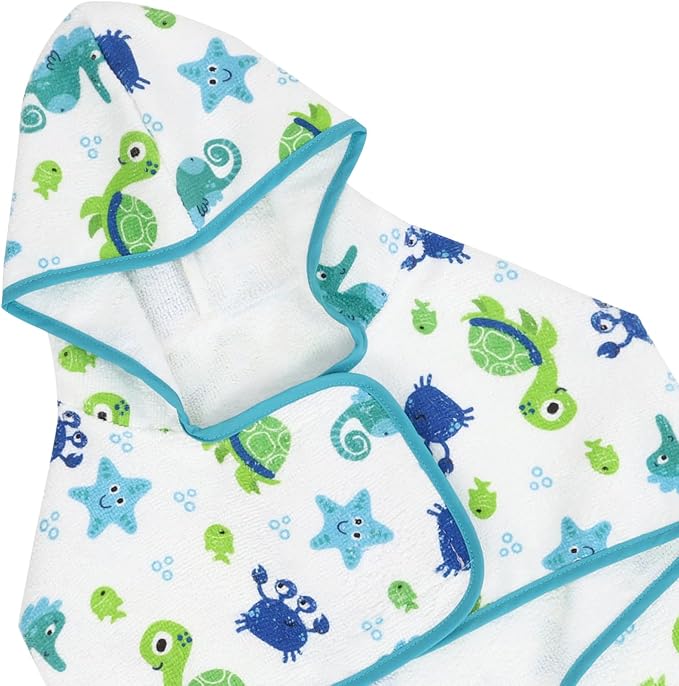 HDE Dog Bathrobe Super Absorbent Quick Drying Puppy Towel Wrap Coat Adjustable After Bath Robes with Hood for Dog Sizes S-XXL Sea Animals M