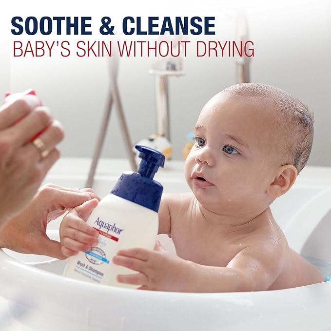 Aquaphor Baby Wash and Shampoo - Mild, Tear-free 2-in-1 Solution for Baby’s Sensitive Skin - 16.9 fl. oz. Pump