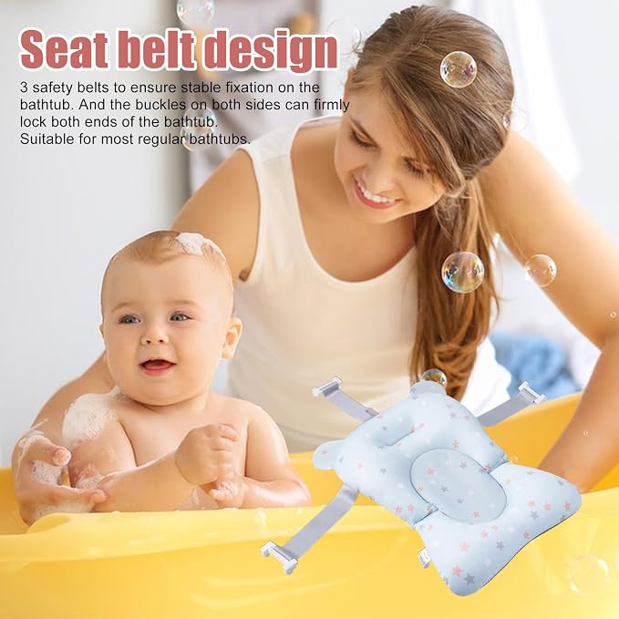 Baby Bath Pad | Foldable Travel Baby Baths Tub, Babies Tub with Soft Baths Mat, Babies Bath Seat Support Net, Non-Slip, 3 Safety Belts, for Home Travelling