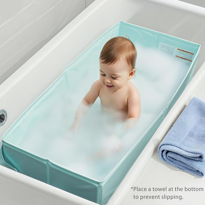 Baby Bathtub for 6M-3Y Toddler, Baby Shower Gifts & Registry Search for Boys Girls, Collapsible & Portable Bathtub for Beach Vacation Travel, Bath Essentials for Toddler, Newborn, Kids