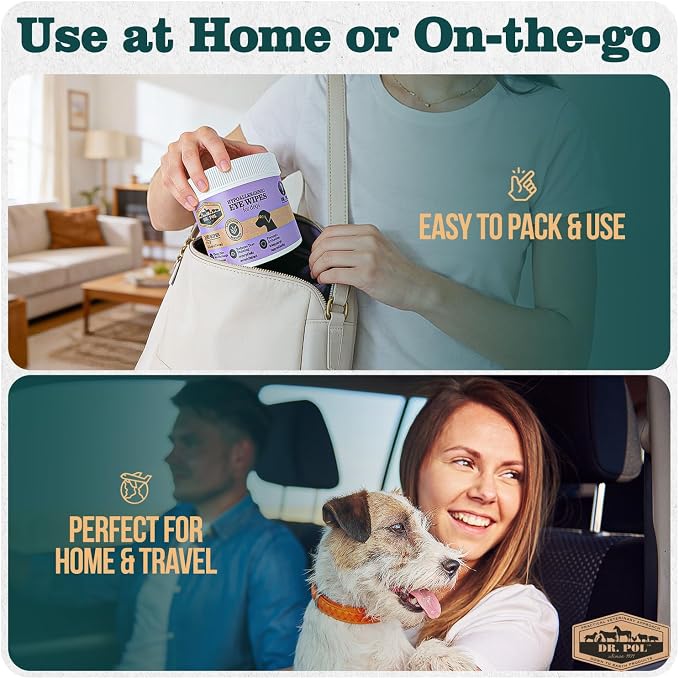 Dr. Pol Pet Eye Wipes for Dogs – Tear Stain Remover & Eye Discharge Cleaner – Hypoallergenic Grooming Wipes, 100 Count – Lightly Scented