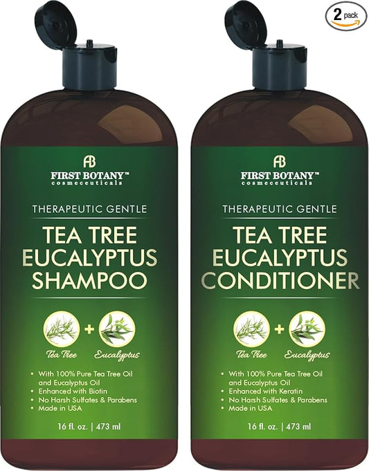 Tea Tree & Eucalyptus Shampoo and Conditioner Set – Clarifying & Scalp Care Formula with Activated Charcoal, Biotin & Keratin – Sulfate-Free, Made in USA - 16 fl oz x 2