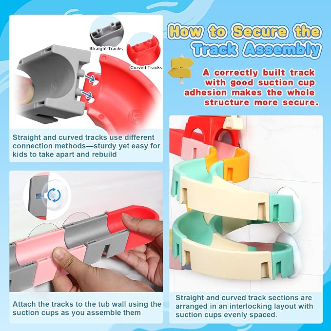 Fajiabao Bath Toys for Kids Ages 4-8 3-5 Fun DIY Bathtub Toys for Toddler | 38 PCS Modular Track with Magnetic Cars Easy-Assemble Slide for 3+ Year Old Boys Girls Gifts with Strong Suction Cups